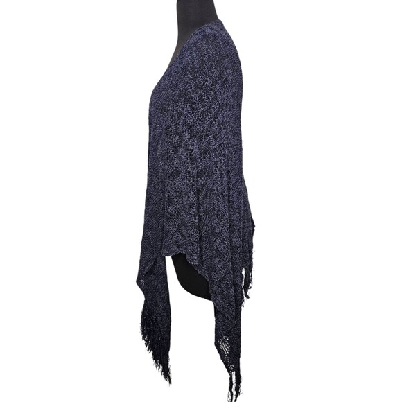 COLDWATER CREEK Knit Shawl Womens One Size Wrap Fringe Blue Poncho Boho Coverup - Picture 6 of 9